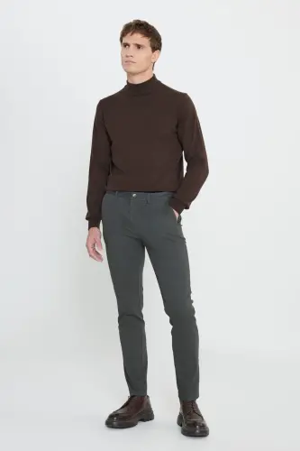 Slim Fit Narrow Cut Cotton Stretch Textured Side Pocket Green Pants-Green - ALTINYILDIZ CLASSICS (1)