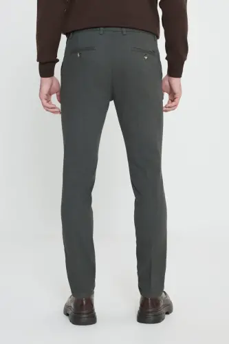 Slim Fit Narrow Cut Cotton Stretch Textured Side Pocket Green Pants-Green - 6