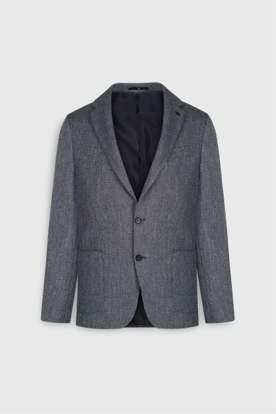 Slim Fit Narrow Cut Patterned Single-Breasted Navy Blazer with Flap Pockets - 7