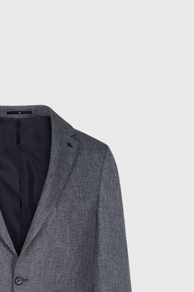 Slim Fit Narrow Cut Patterned Single-Breasted Navy Blazer with Flap Pockets - 8