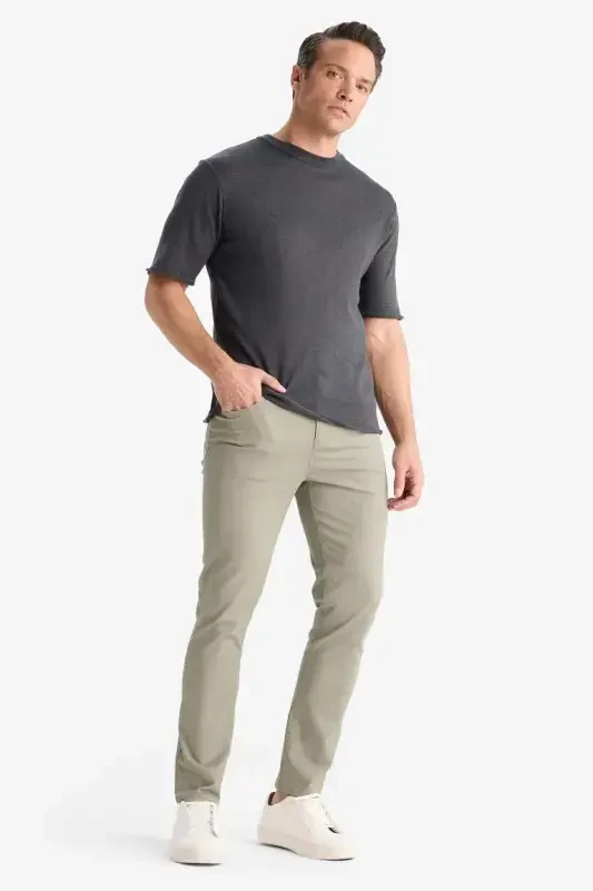 Slim Fit Narrow Cut Slim Leg Trousers-Light Khaki - 1