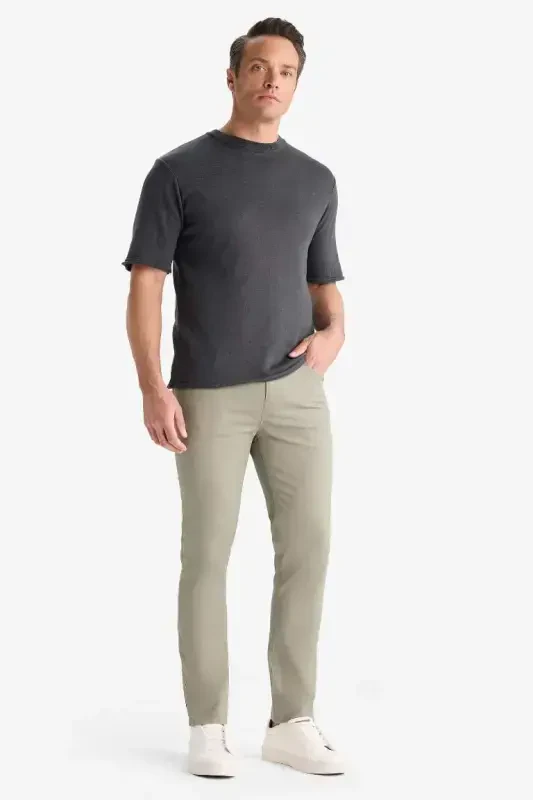Slim Fit Narrow Cut Slim Leg Trousers-Light Khaki - 2