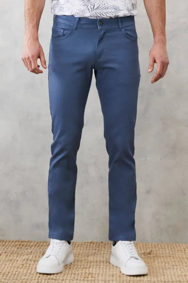 Slim Fit Narrow Cut Textured Flexible 5 Pocket Casual Trousers - 2