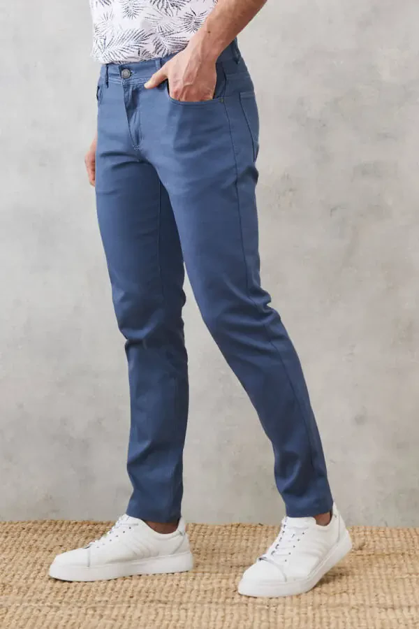 Slim Fit Narrow Cut Textured Flexible 5 Pocket Casual Trousers - 3
