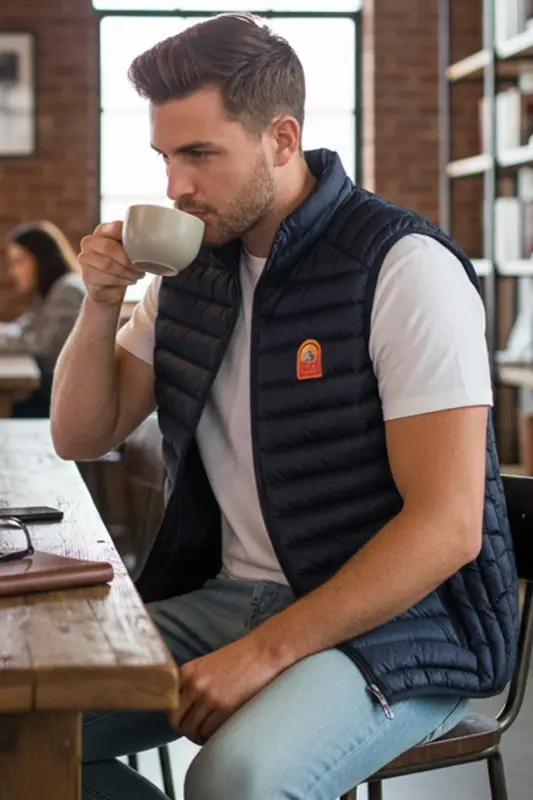 Slim Fit Navy Blue Men's Puffer Vest - MODACIX
