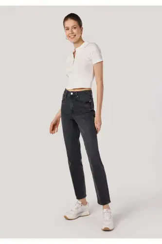 Slim fit, normal waist, grey women's jeans. - 3