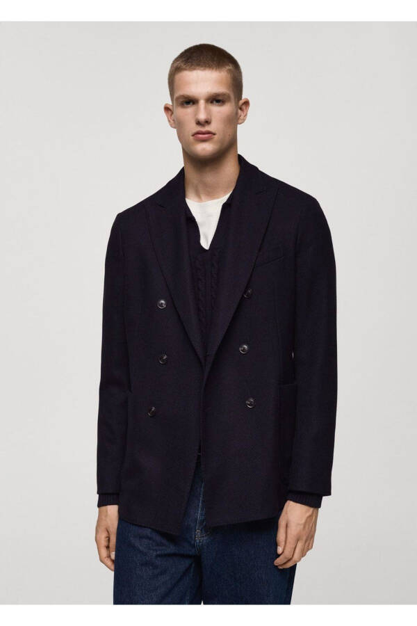 Slim-fit notched lapel double-breasted blazer - 1