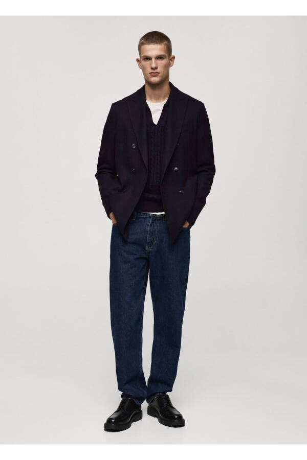 Slim-fit notched lapel double-breasted blazer - 2