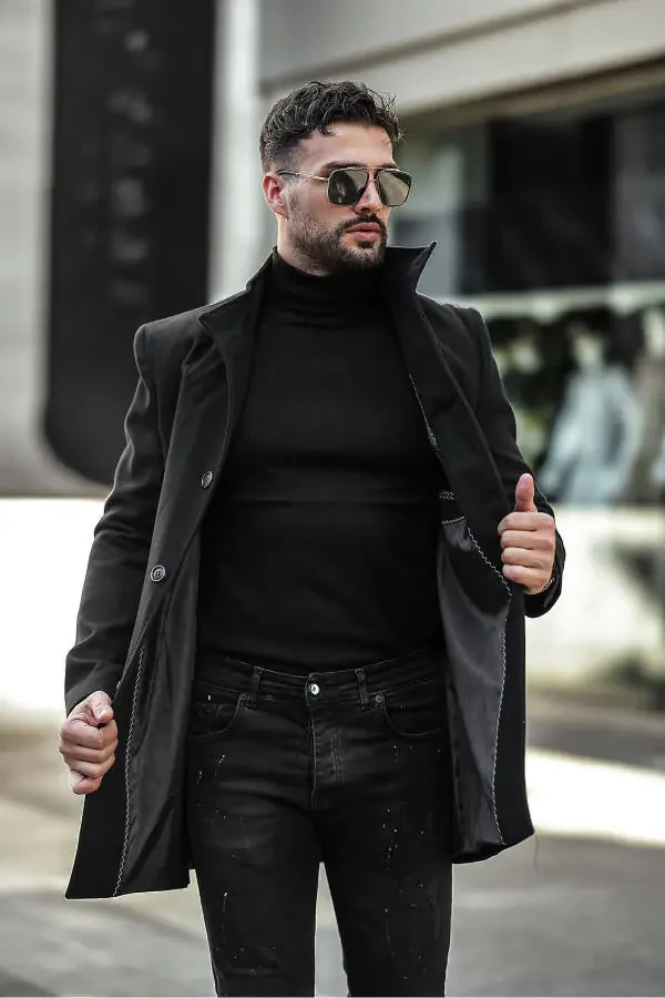 Slim fit, notched lapel, long cashmere coat. - 2