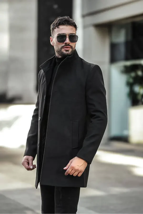 Slim fit, notched lapel, long cashmere coat. - 3