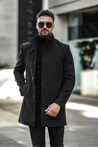 Slim fit, notched lapel, long cashmere coat. - 4