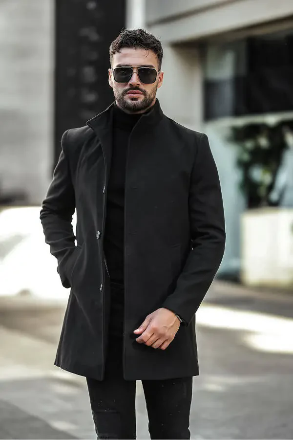 Slim fit, notched lapel, long cashmere coat. - 4