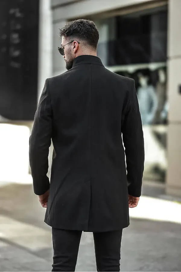 Slim fit, notched lapel, long cashmere coat. - 5