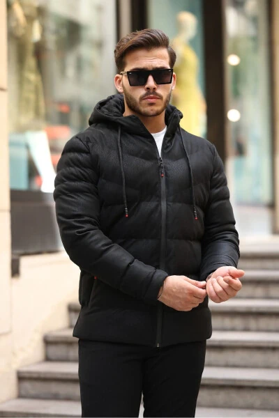 Slim Fit Nubuck Puffer Jacket with Hood - TWENHIL