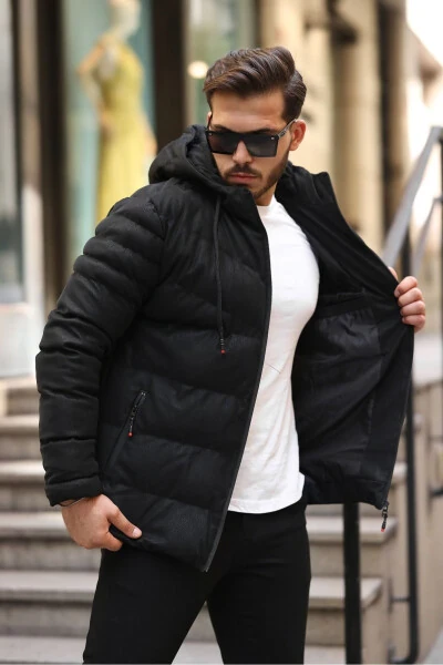 Slim Fit Nubuck Puffer Jacket with Hood - TWENHIL (1)
