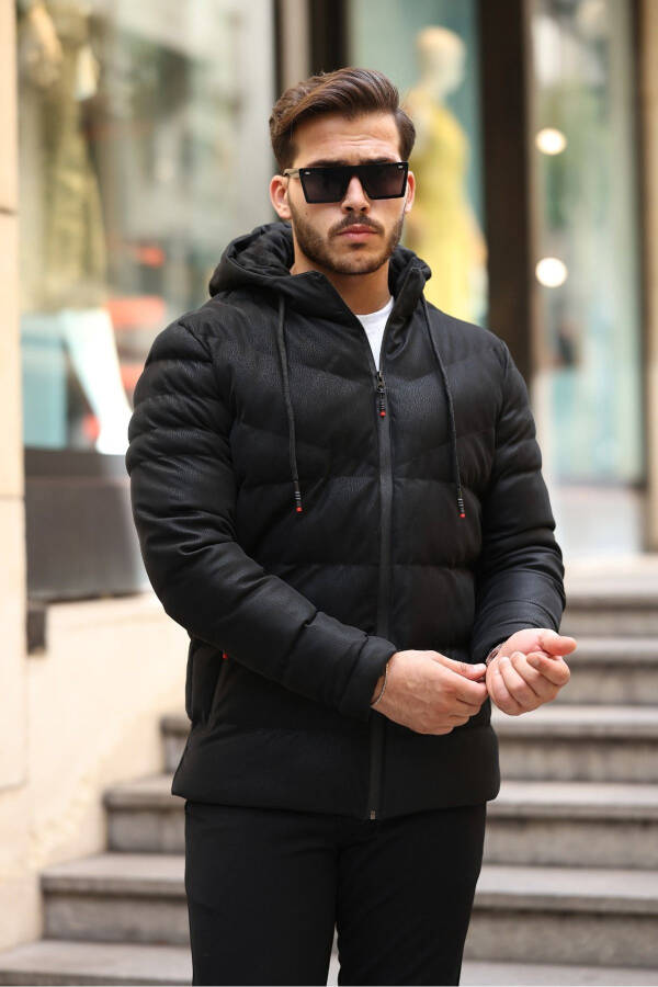 Slim Fit Nubuck Puffer Jacket with Hood - 6