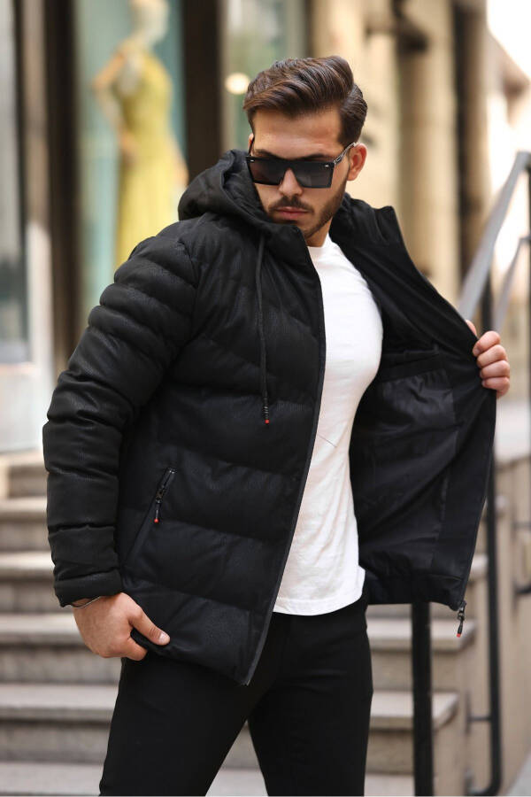 Slim Fit Nubuck Puffer Jacket with Hood - 7