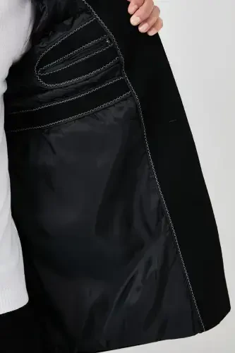 Slim Fit Однобортное Кашемировое Пальто с Одной Шлицей и Пуговицами, Мужское Пальто с Моно-Воротником 5840098-ЧЕРНЫЙ - 6