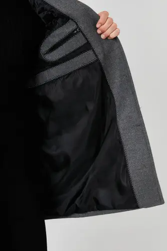 Slim Fit Однобортное Кашемировое Пальто с Пуговицами и Моно Воротником, Мужское Пальто 5840098-СВЕТЛО-СЕРЫЙ - 6