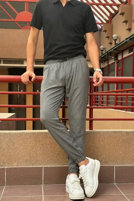 Slim Fit, Old Money Culture, Flexible, Pleated, Elastic Waistband and Cuffs, Jogger Pants 24INP199D - 6