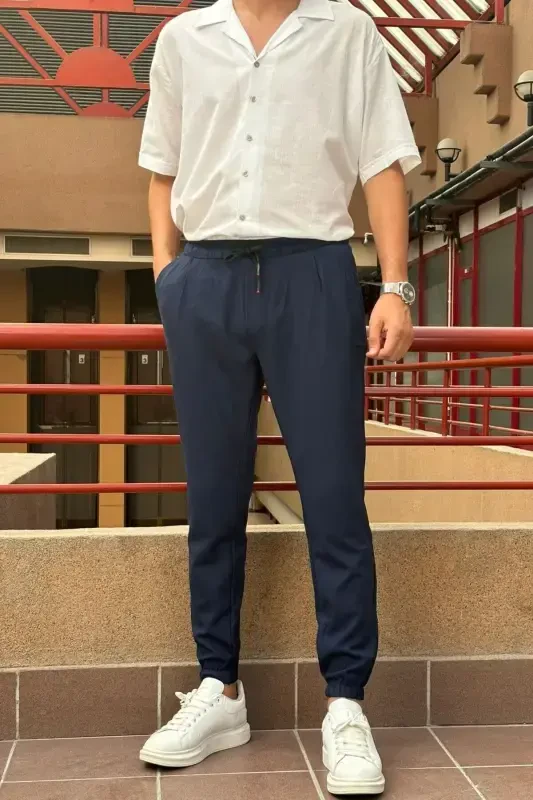 Slim Fit, Old Money Culture, Stretchy, Pleated, Elastic Waist and Leg, Jogger Pants 24INP199D - 1