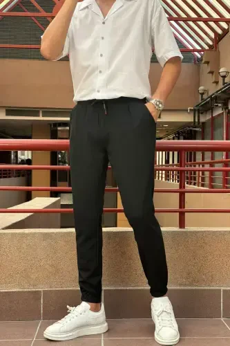 Slim Fit, Old Money Culture, Stretchy, Pleated, Elastic Waist-Leg Jogger Pants 24INP199D - 5