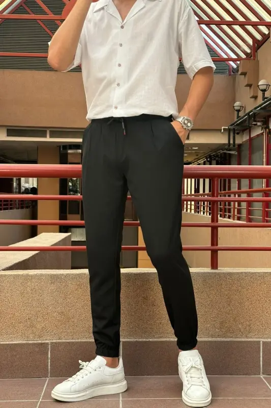 Slim Fit, Old Money Culture, Stretchy, Pleated, Elastic Waist-Leg Jogger Pants 24INP199D - 6