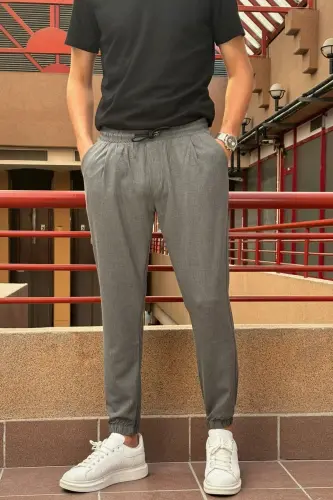 Slim fit, Old Money Culture, Esnek, pileli, bel-paça lastikli, Jogger pantolon 24INP199D - FÜME - 9