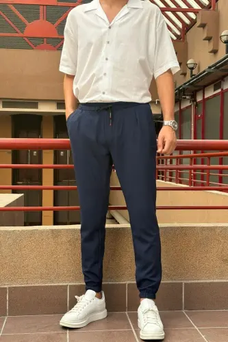 Slim Fit, Old Money Madaniyati, Elastik, Burmalar, Bel va Oyoq Elastikli, Jogger Shimlar 24INP199D - 7