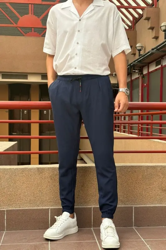 Slim Fit, Old Money Madaniyati, Elastik, Burmalar, Bel va Oyoq Elastikli, Jogger Shimlar 24INP199D - 7