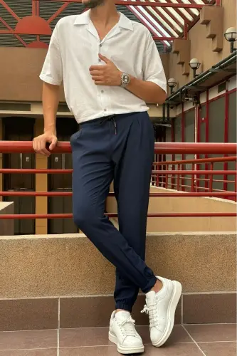 Slim Fit, Old Money Madaniyati, Elastik, Burmalar, Bel va Oyoq Elastikli, Jogger Shimlar 24INP199D - 9