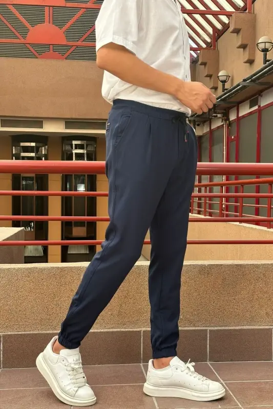 Slim Fit, Old Money Madaniyati, Elastik, Burmalar, Bel va Oyoq Elastikli, Jogger Shimlar 24INP199D - 10