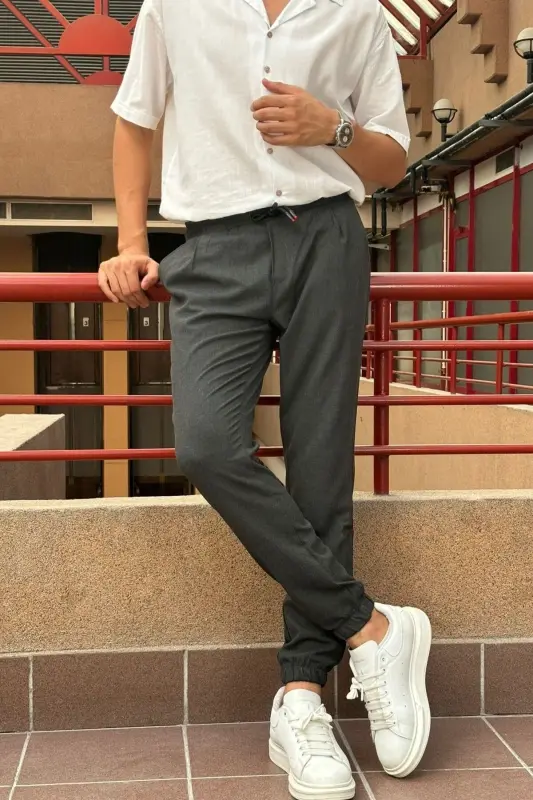 Slim Fit, Old Money Madaniyati, Elastik, Burmali, Bel-Oyoq Lastikli, Jogger Shimim 24INP199D - 8