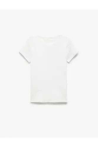 Slim Fit Pamuklu Kısa Kollu Bisiklet Yaka Kadın Basic Tişört - Beyaz - Koton (1)