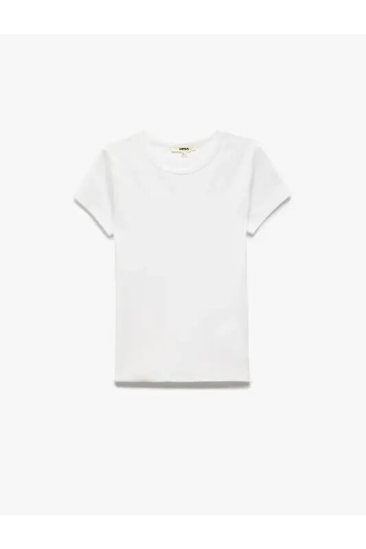 Slim Fit Pamuklu Kısa Kollu Bisiklet Yaka Kadın Basic Tişört - Beyaz - Koton