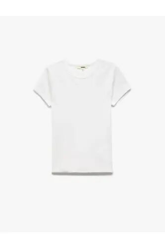 Slim Fit Pamuklu Kısa Kollu Bisiklet Yaka Kadın Basic Tişört - Beyaz - 1