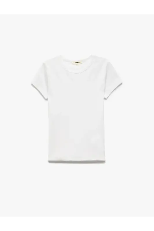 Slim Fit Pamuklu Kısa Kollu Bisiklet Yaka Kadın Basic Tişört - Beyaz - 1