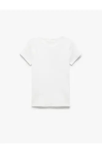 Slim Fit Pamuklu Kısa Kollu Bisiklet Yaka Kadın Basic Tişört - Beyaz - Koton (1)