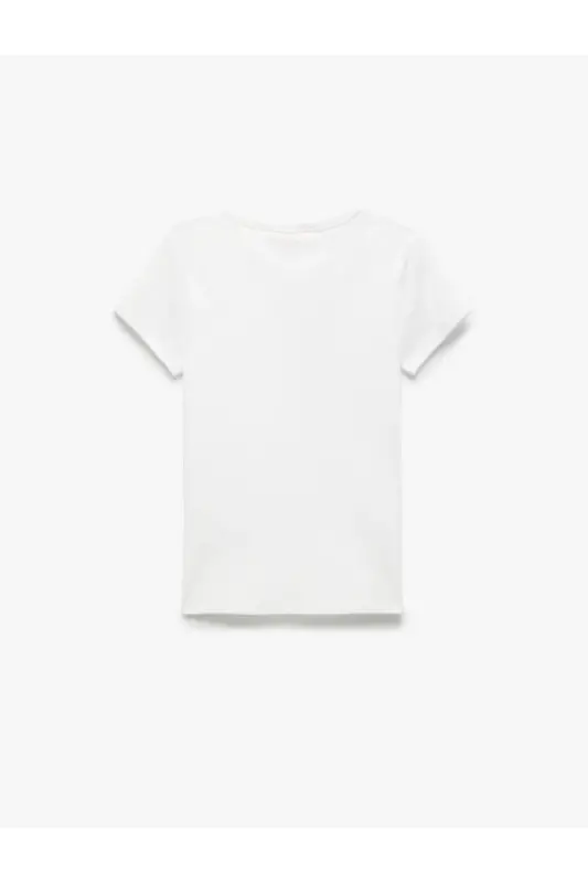 Slim Fit Pamuklu Kısa Kollu Bisiklet Yaka Kadın Basic Tişört - Beyaz - 2