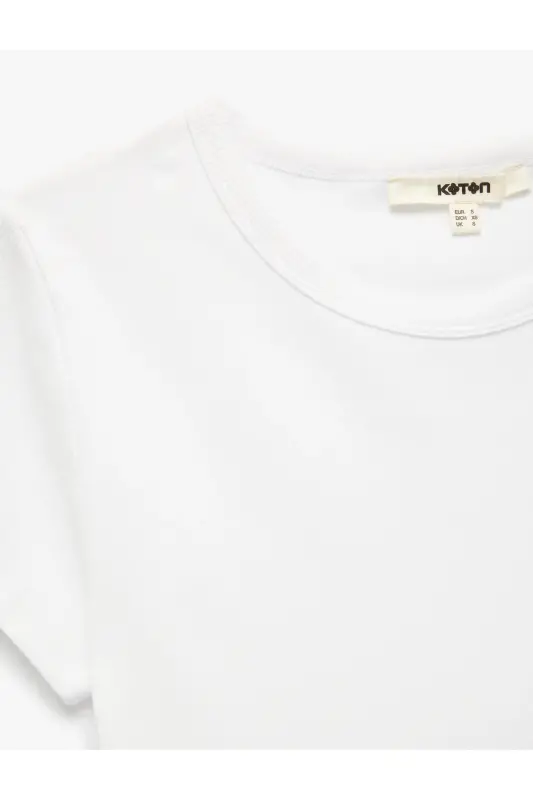 Slim Fit Pamuklu Kısa Kollu Bisiklet Yaka Kadın Basic Tişört - Beyaz - 3