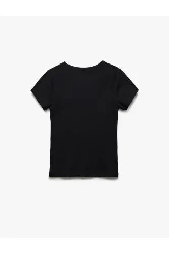 Slim Fit Pamuklu Kısa Kollu Bisiklet Yaka Kadın Basic Tişört - Siyah - Koton (1)