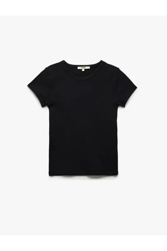 Slim Fit Pamuklu Kısa Kollu Bisiklet Yaka Kadın Basic Tişört - Siyah - 1