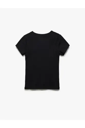 Slim Fit Pamuklu Kısa Kollu Bisiklet Yaka Kadın Basic Tişört - Siyah - Koton (1)