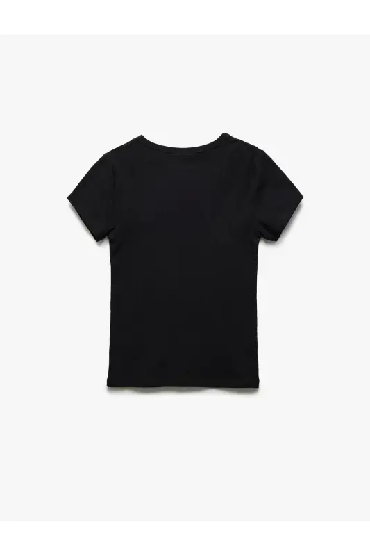 Slim Fit Pamuklu Kısa Kollu Bisiklet Yaka Kadın Basic Tişört - Siyah - 2