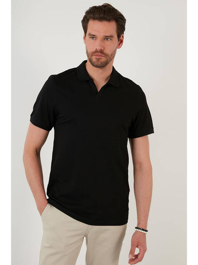 Siyah Slim Fit Pamuklu Polo Tişört 5902141-Siyah - 2