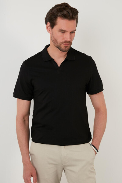 Siyah Slim Fit Pamuklu Polo Tişört 5902141-Siyah - 7