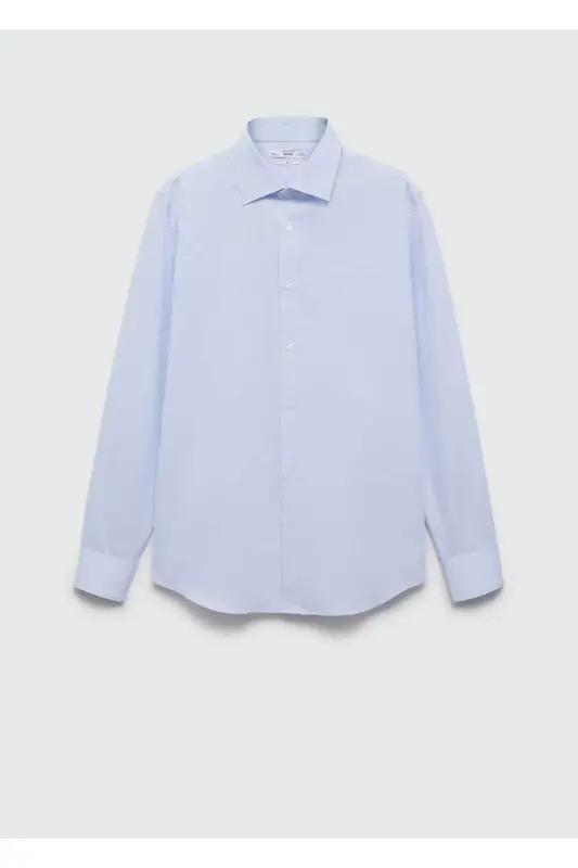 Slim Fit Pamuklu Poplin Gömlek - Gök Mavisi - 3