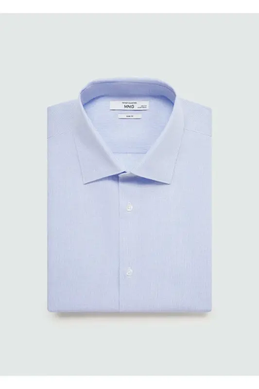 Slim Fit Pamuklu Poplin Gömlek - Gök Mavisi - 5