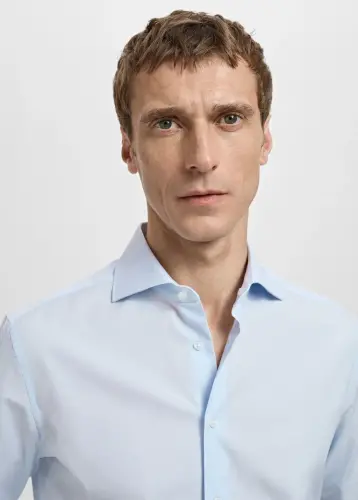 Slim fit pamuklu poplin gömlek - Gök Mavisi - 5