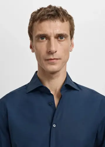 Slim fit pamuklu poplin gömlek - Lacivert - 5